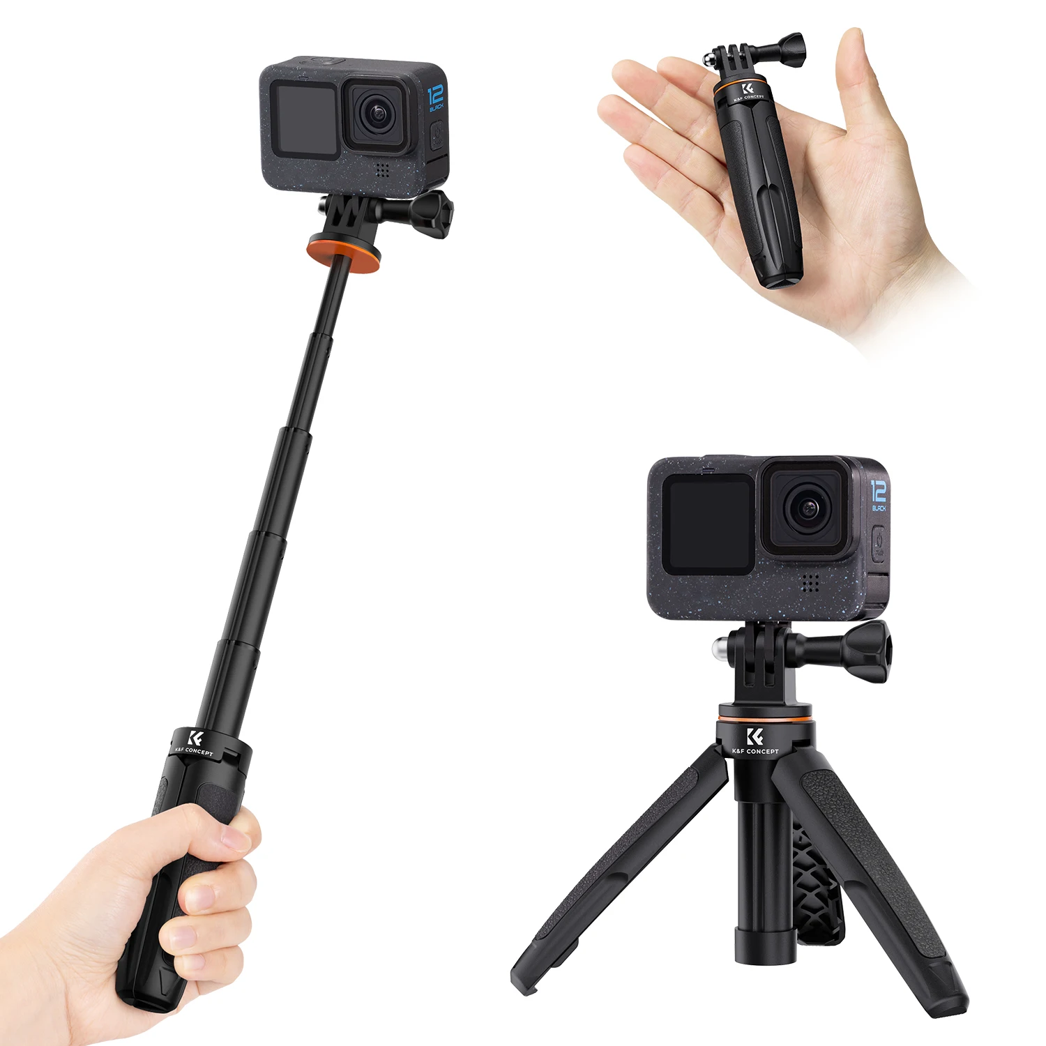 K&F Concept Selfie Stick Tripod for GoPro Extendable Vlog Portable Stands For GoPro Hero 12/11/10/9/8/7/6/DJI Osmo Action Camera