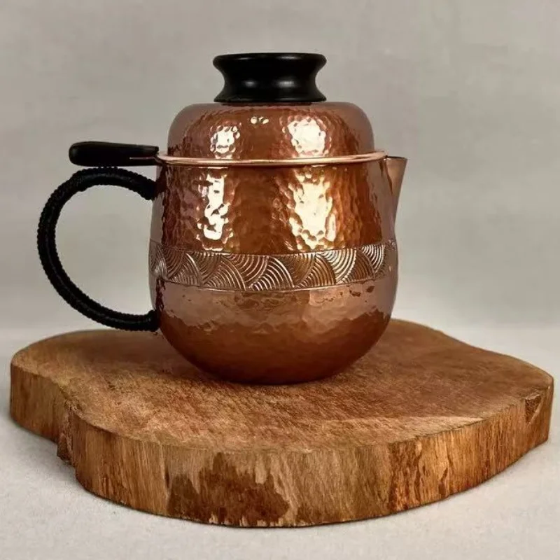 

Pure Copper Tea Pot,With lid Creativity Milk Coffee Mug Engraved Leaf Filter Weave Heat Handle 300ml Cup,Old-Fashioned Tea Sets