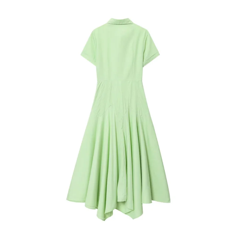 ชุดเดรสแขนสั้นสีพื้นเรียบหรูสำหรับผู้หญิงสไตล์ยุโรปและอเมริกา ปี 2025