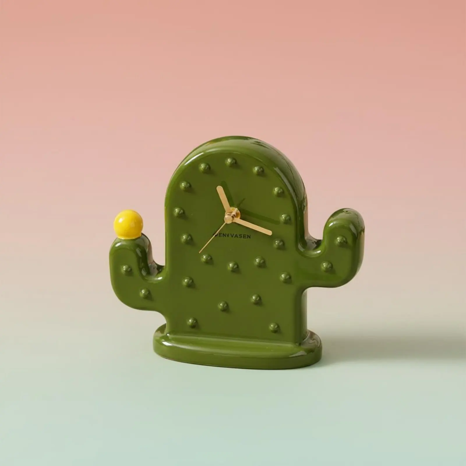 

Ceramic Cactus Desk Timepiece Noiseless Movement Green Novelty Table Timepiece Home Decoration Creative Design for Bedroom