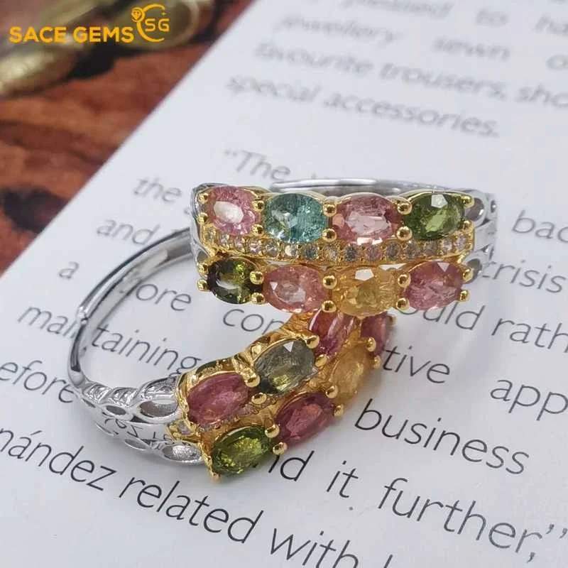 SACE GEMS New Arrival Trend 925Sterling Silver Natual Tourmaline Gemstone Rings for Women Engagement Cocktail Party Fine Jewelry