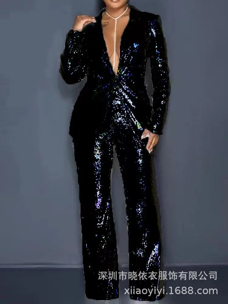 

Сексуальные летние комбинезоны по индивидуальному заказу 2025, женская пляжная одежда, боди, элегантный роскошный облегающий сексуальный цельный комбинезон с широкими штанинами J