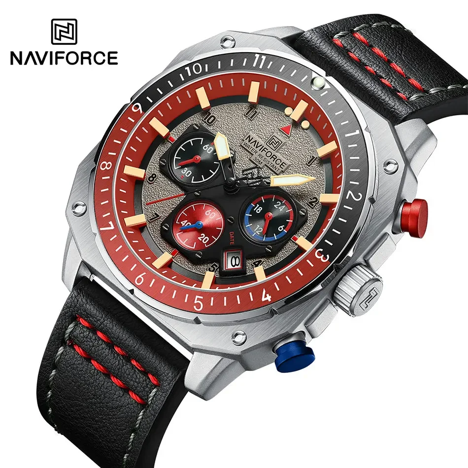 NAVIFORCE NF8057 Sports Multifunction Waterproof Calendar Fashion Leather Strap Luxury Brand Quartz Luminous Square Watch