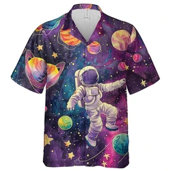 Fashion Astronaut Space Hawaiian Shirts For Men 3D Print Spaceman Lapel Shirt Street Loose Button Tee Short Sleeves Hawaii Style