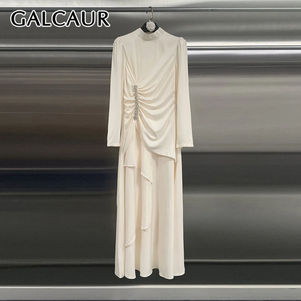 

Элегантное женское платье GALCAUR с эффектом похудения, декором из страз, круглым вырезом, длинными рукавами и пэчворком, с драпировкой, модное