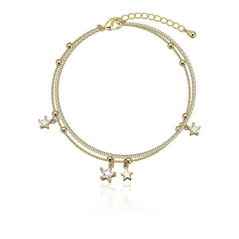 Double‑Layer Star Beaded Bracelet for Women Korean Style Luxury Niche Versatile Starry Trendy Daily Wear Hand Jewelry Gift