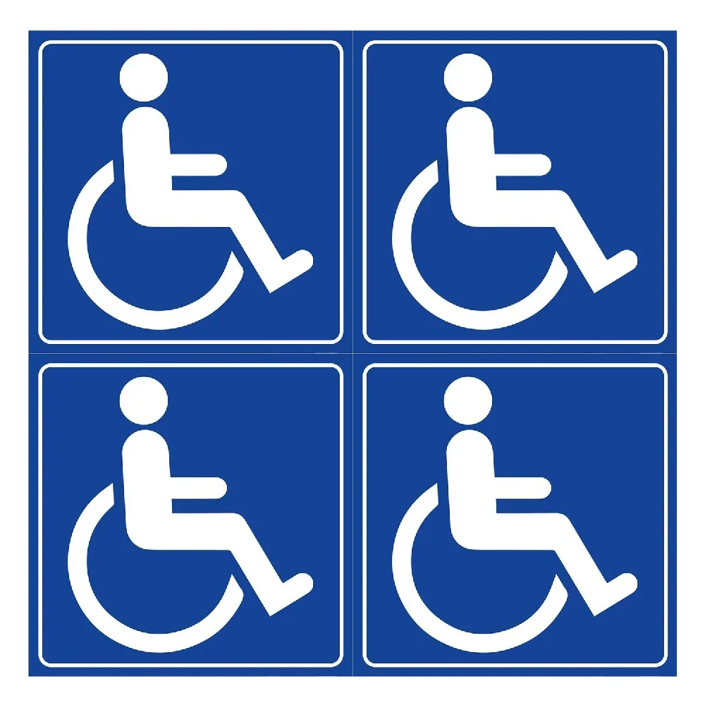 4Pcs PVC Handicap Signs Stickers Decal Symbol Self-Adhesive Disabled Wheelchair Stickers Waterproof Disability Decal 3inch/6inch