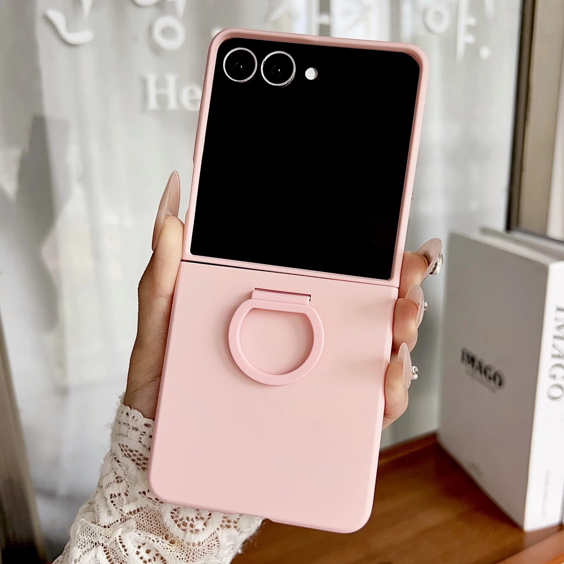 Luxury INS Skin Feel Frosted Phone Case For Samsung Galaxy Z Flip 8 7 FE 6 5 Portable Ring Holder Anti-Drop Protector Back Cover