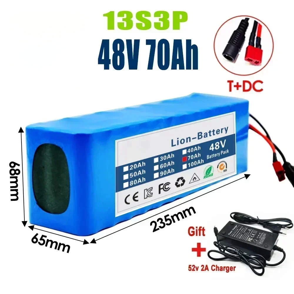 2025 Nieuwe 48V 100Ah 2000W 13S3P DC/T Lithium-ion batterijpakket Geschikt voor 48V motoren met BMS+54.6V lader