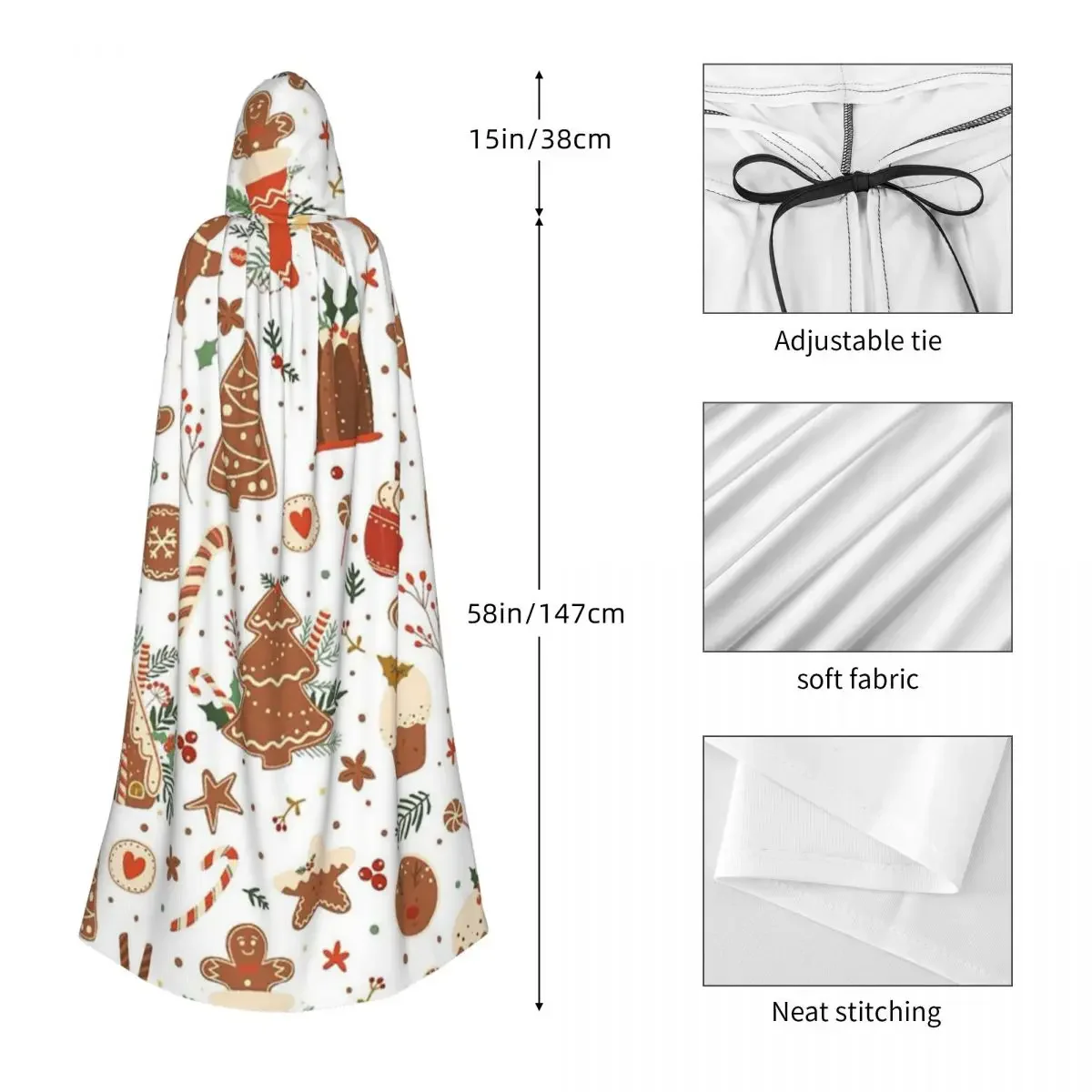 Baking Pattern Long Hooded Cloak Witch Medieval Costume Cosplay Cape HalloweenVampire Adult Unisex