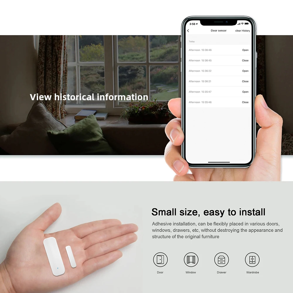 ONENUO Tuya Smart WiFi Door Sensor Open Close Detector Smartlife App Control Notification Compatible with Alexa Google Home