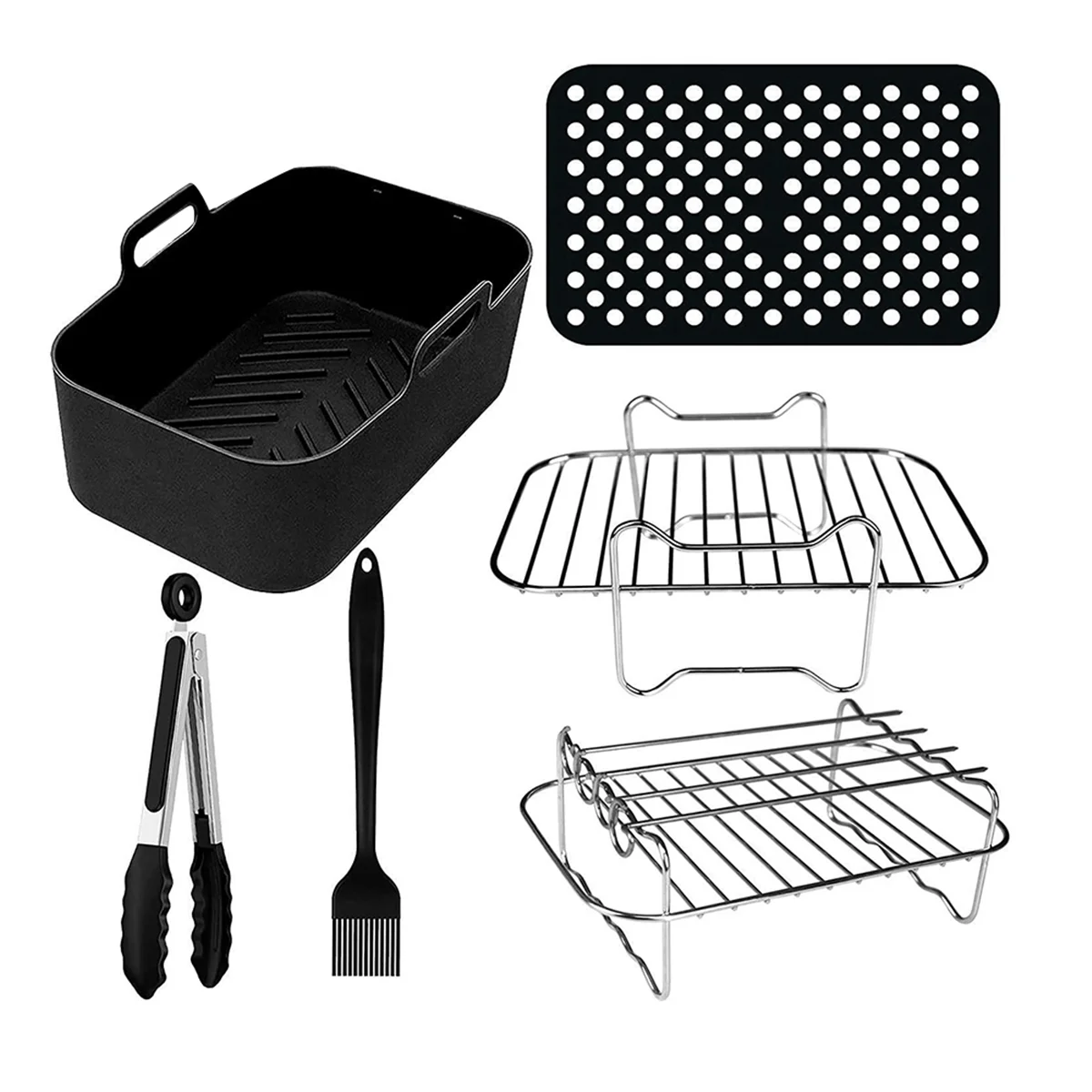 

6PCS Double Basket Air Fryer Parts Dual Zone Deep 7.6L-9.5L for Grilling and