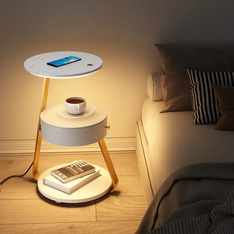 Nordic Multifunctional Sofa Led Floor Lamp Bedroom Wireless Charging Bedside Lights Home Decoration Standing Lighting Luminaire