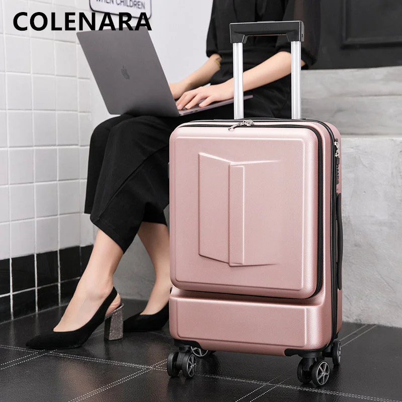 COLENARA High Quality Luggage Women's PC Trolley Case Men's Front Opening Laptop Trolley Case 20"24 Inch Carry on Suitcase