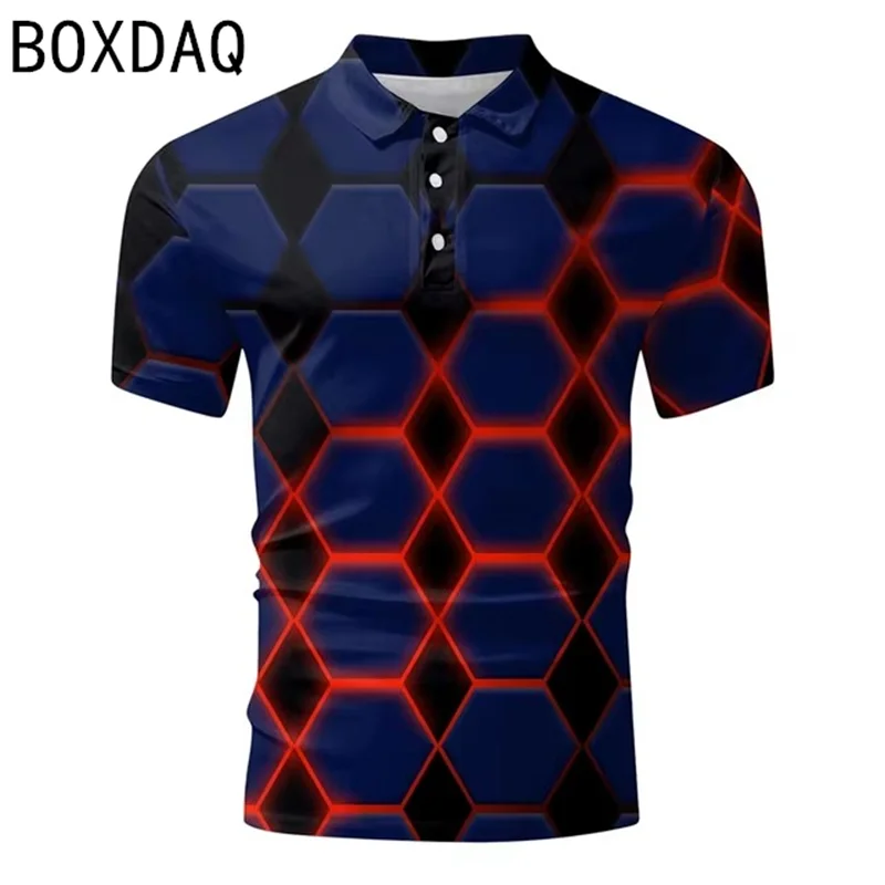 3D Fashion Geometry Printed Polo Shirts Summer Short Sleeve Lapel Golf Wear Polo Shirt Fashion Big Size Men Sports Polo Shirt