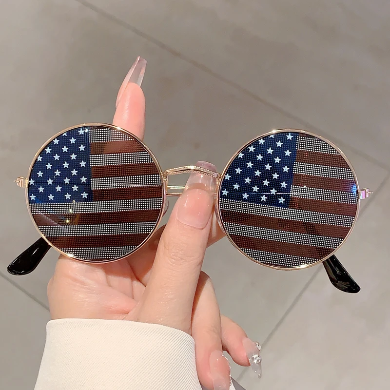 KAMMPT Vintage Round Sunglasses with National Flags 2024 New in Men Classic Party Shades Sports Match Decorative Sun Glasses