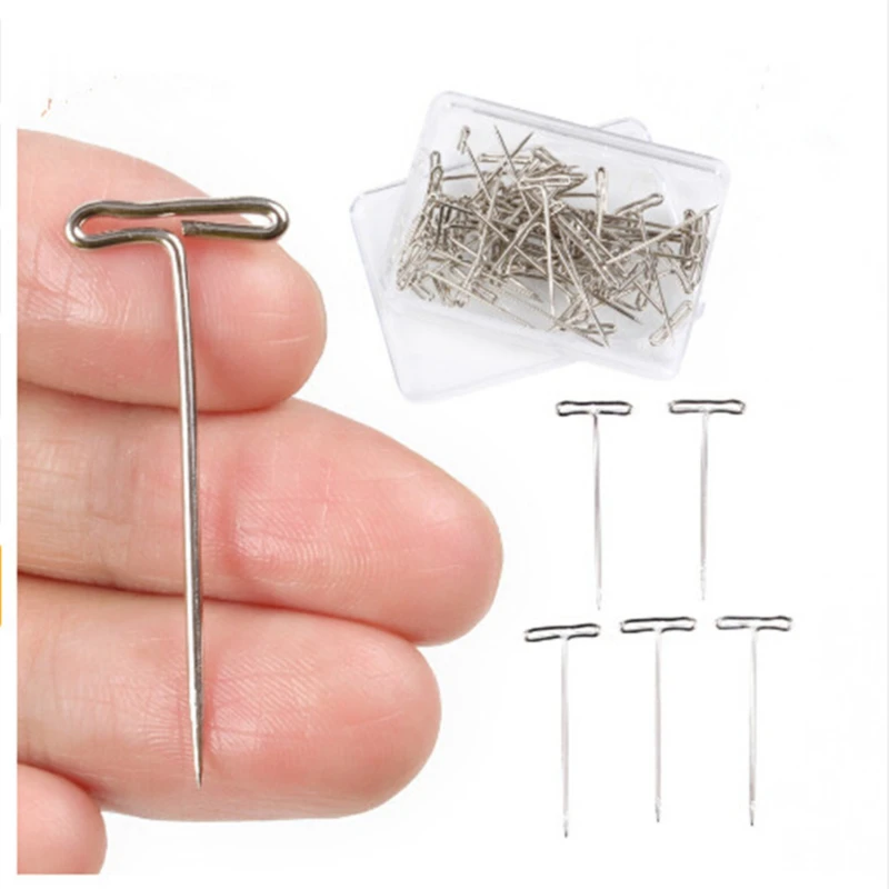 50/100Pcs 27/32/38/45/50MM T Pin Needles Wig Making T Pins for Blocking Knitting Assorted Sizes T-Pins Stainless Steel