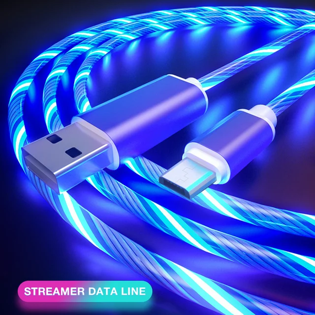 Świecący kabel do ładowania telefonów komórkowych LED Ładowarka Micro USB typu C do Samsung Xiaomi iPhone 14 13 Przewód do ładowania