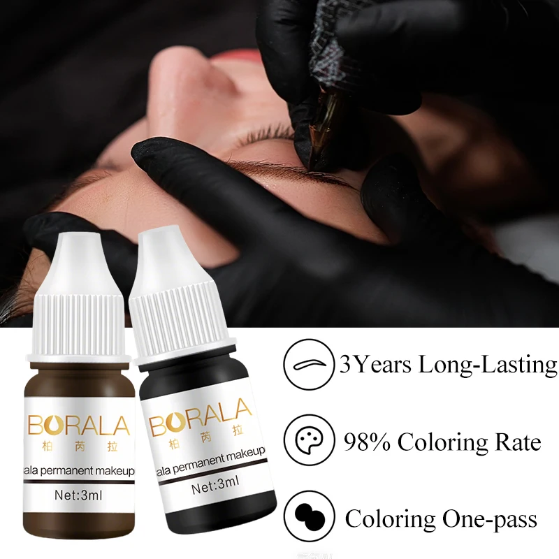 BORALA Eyebrow Tattoo Inks for Semi Permanent Makeup 3ml Professional Microblading Pigment for Eyeliner Blackish Brown Henna Ink