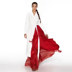 Nuovi abiti Couture Overlay rosso Blazer bianco abiti da ballo con maniche drappeggiate scollo a V abito lungo formale donna lusso