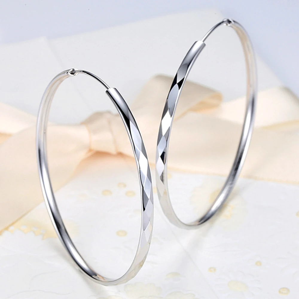 Daifuni 925 فضة هوب القرط دائرة كبيرة أقراط مثير موضة مجوهرات الزفاف هدية للنساء أمي زوجة بنات لها