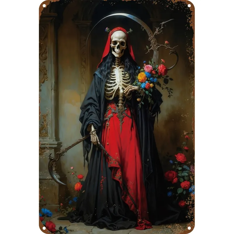

Vintage Skeleton Lady Metal Tin Sign, 8x12 Inch Aluminum Wall Hanging Decorative Plaque for Home, Living Room, Bedroom, Office