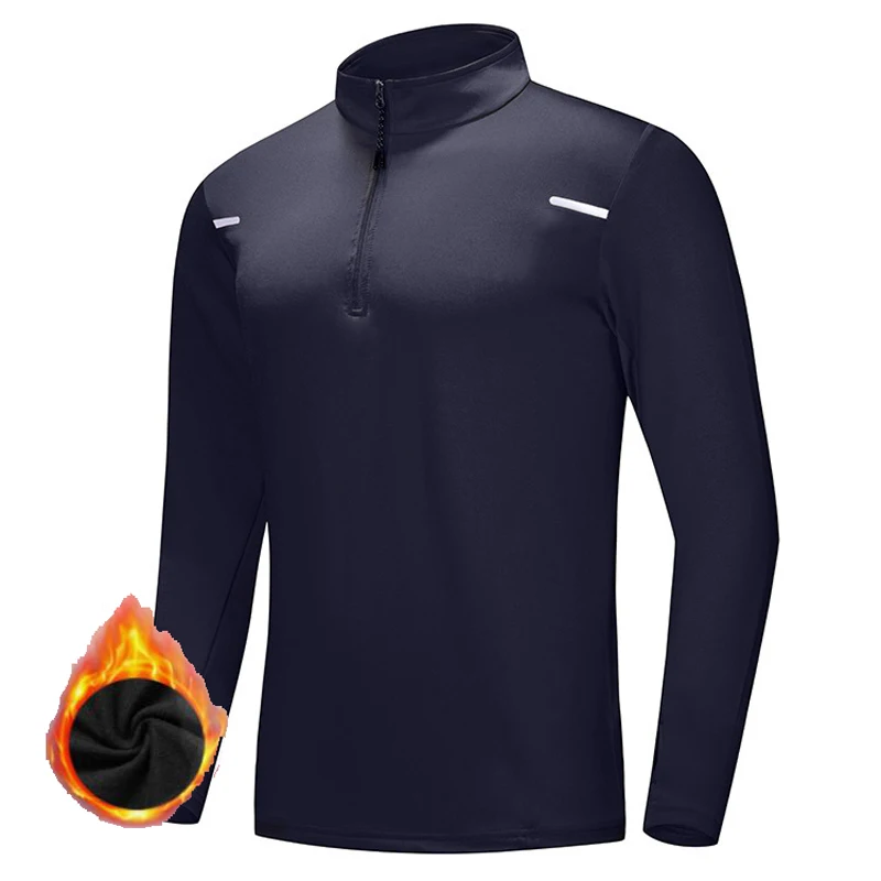 Long sleeved Warm Fleece T-shirts for Men 2023 Winter Half Zip Pullovers Men Breathable Running Fitness Sports Tops Tees Men
