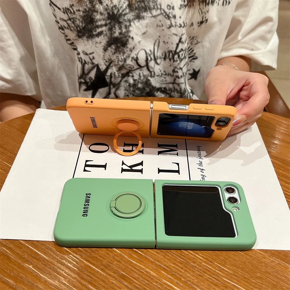 Luxury Official Candy Color Liquid Silicone  Ring Holder Phone Case Samsung Galaxy Z Flip 7 8 6 5 4 3 Shockproof Protect Cover