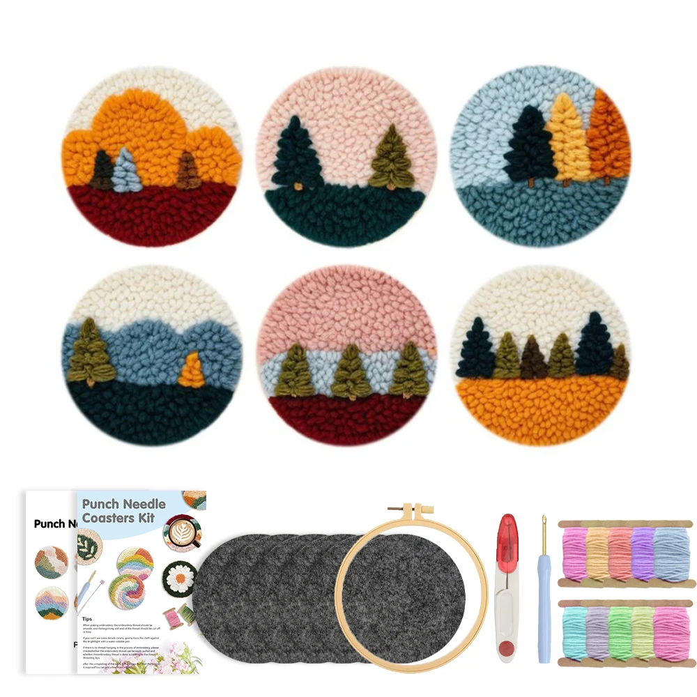 

6pcs Punch Needle Coaster Embroidery Kit Kids Children Funny Easy DIY Craft Set For Beginner Home Decor Gift Cross Stitch Kit