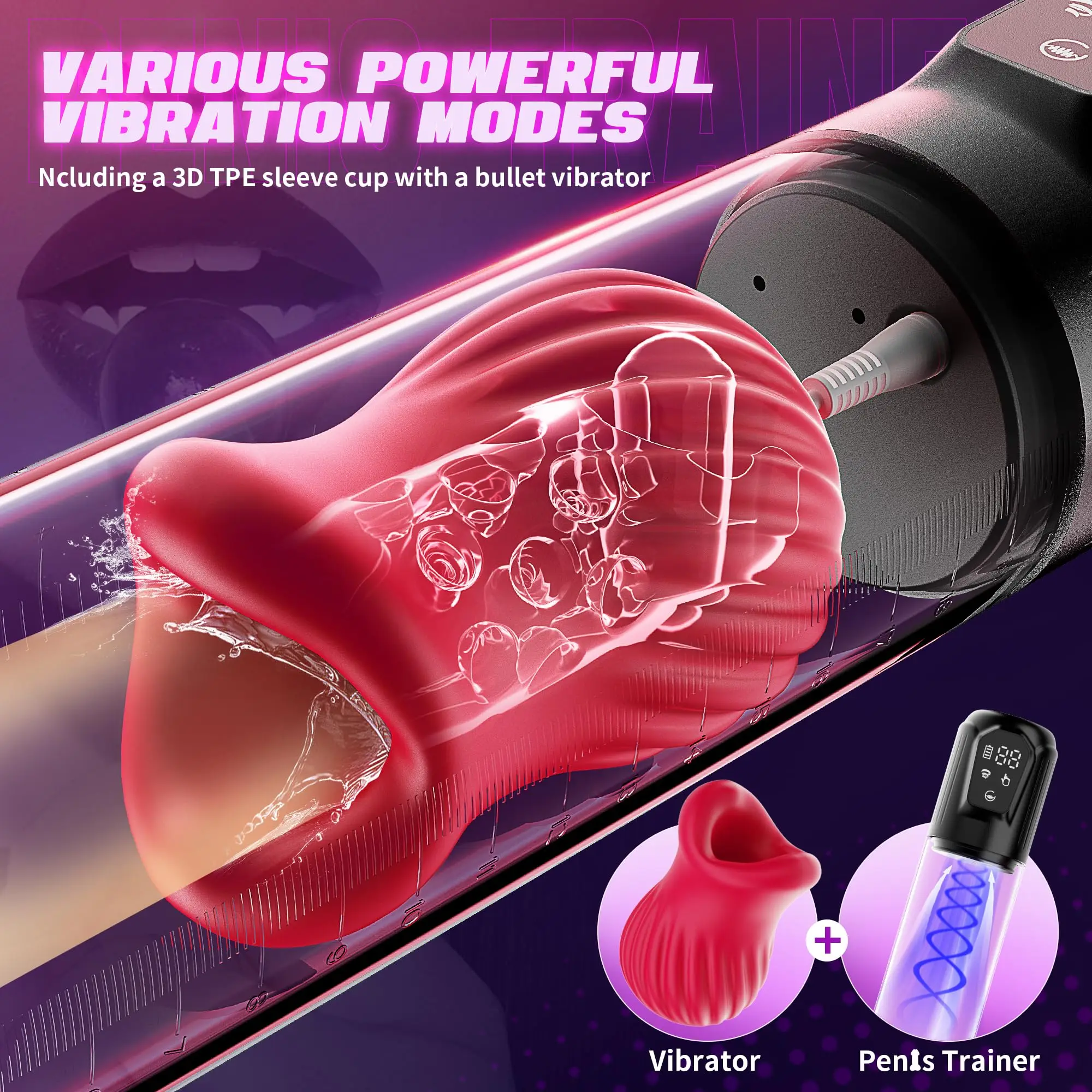 LCD Electric Penis Pump Automatic Male Masturbator Vacuum Pump with Rose Shaped Inner Sleeve & 5 Suction Modes Sex Toys for Men