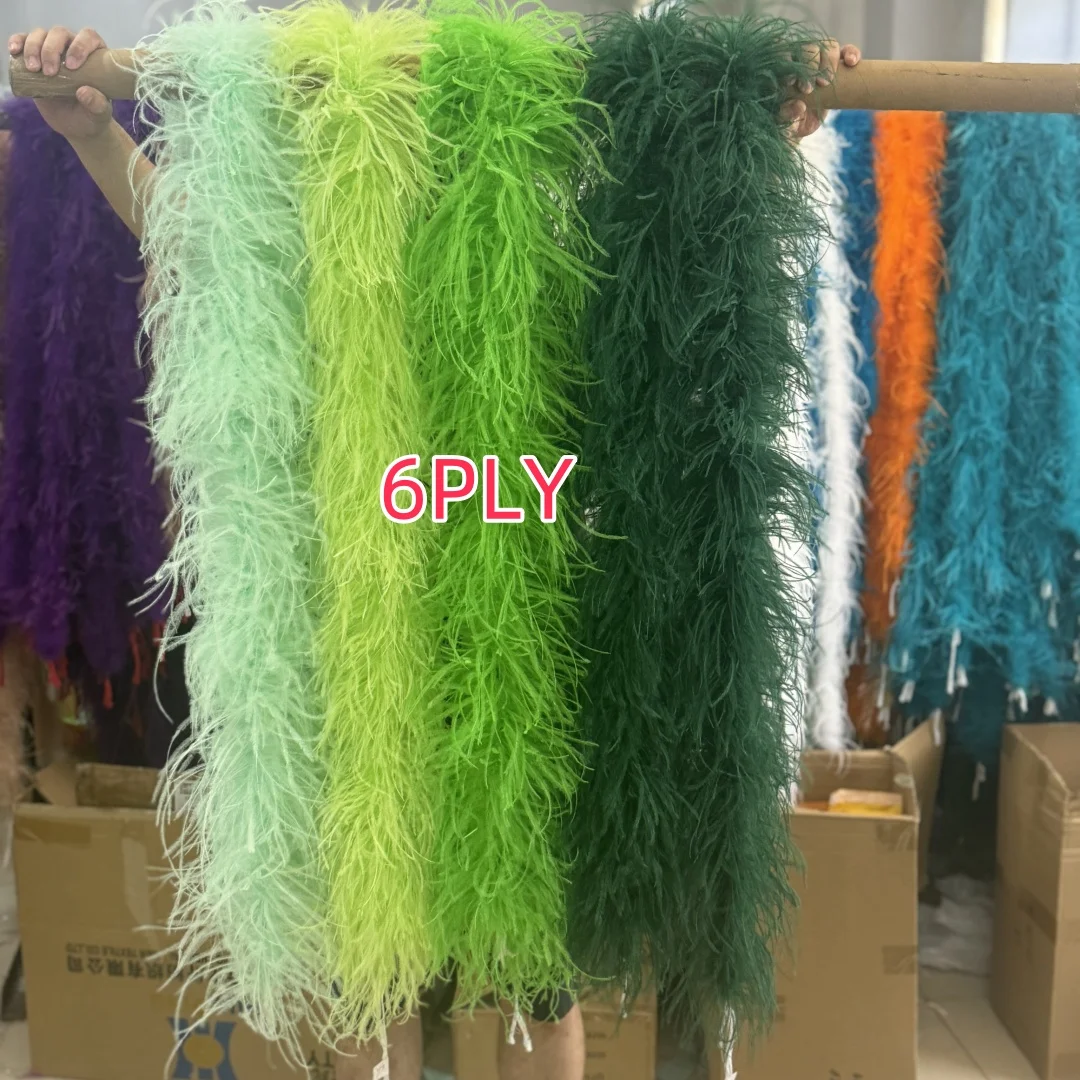 Customized 1-6Ply Colorful Ostrich Feather Boa 2 Meters Vintage Decoration Plumes Scarf for Wedding Dress Sewing Accessory Shawl