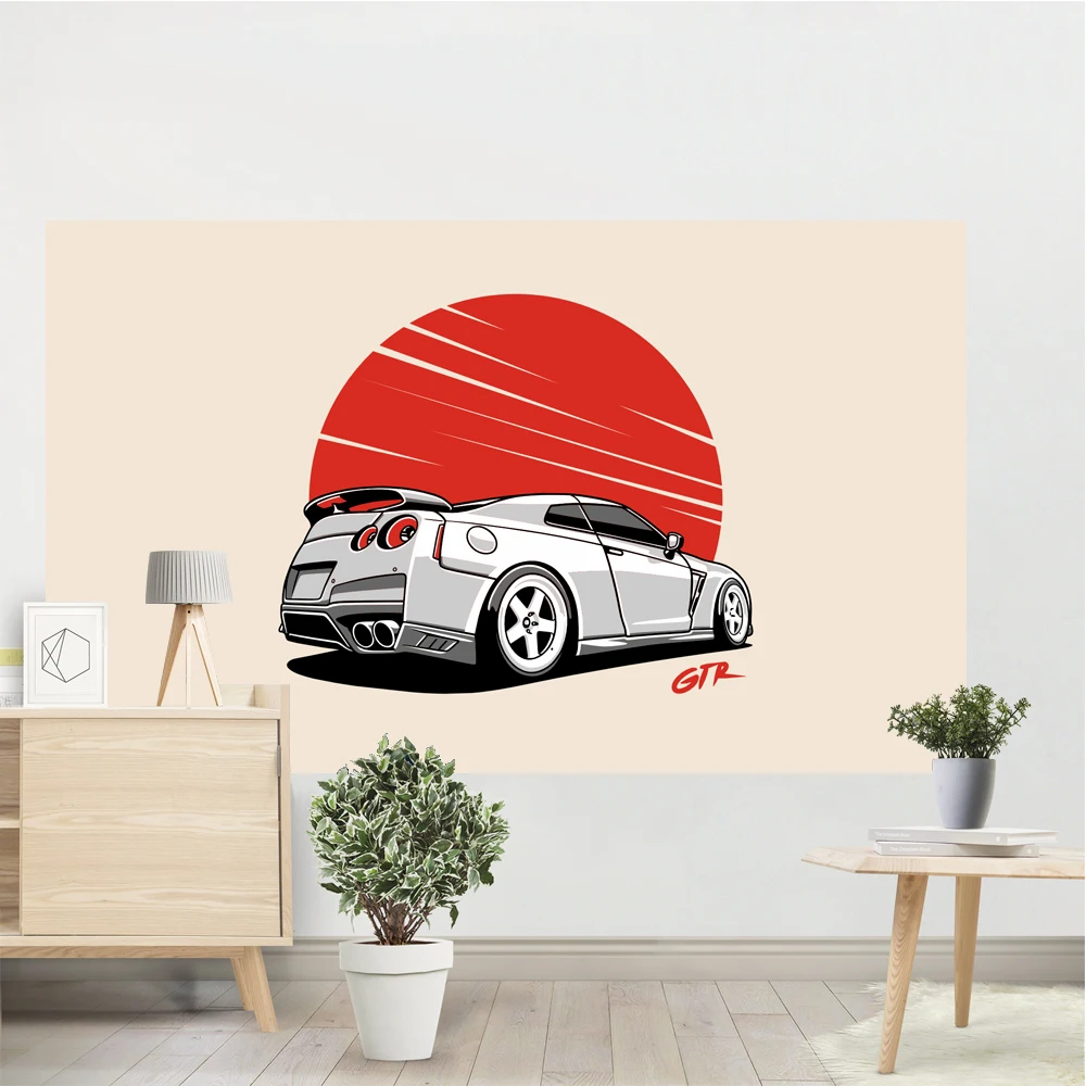 

JDM Car Neon Japan Game Racer Sport Car Sunset Tapestry Wall Hanging Art Room Decor Aesthetic Bedroom Background