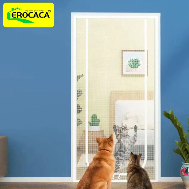 

EROCACA White Reinforced Heavy Duty Pets Proof Screen Door with Bilateral Zipper Prevent Dogs Cats Running Out from Home Bedroom