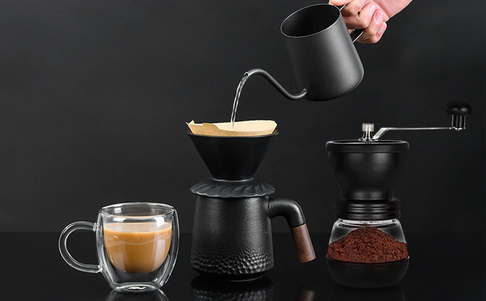 Übergießen Sie Wasserkocher, Schwanenhals-Auslauf, Kaffee-Teekanne, 12 Unzen, für Kaffeemaschine, Karaffe, Camping-Kaffeekanne für Reisen, Kaffeemaschine im Freien – Detail 1