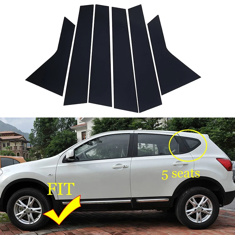 6Pcs For Nissan Qashqai J10 2008 2009-2013 Car Window Pillar Posts Door Trims Stickers Auto B C Column Cover Decal Glossy Black