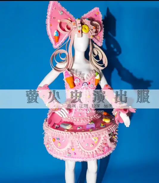 Cake Dress Cut Woman Costume Performance Playground Pink Include Hat