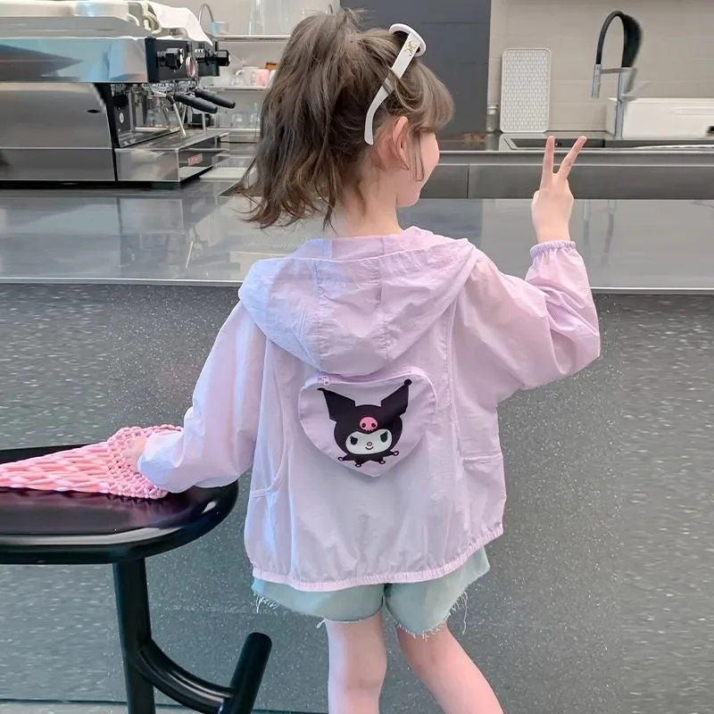 

Girly Heart Kawaii Sanrio Anime Kuromi Sun Protective Coat Clothing Summer 2025 Cute Children Loose Jacket Gifts for Kids