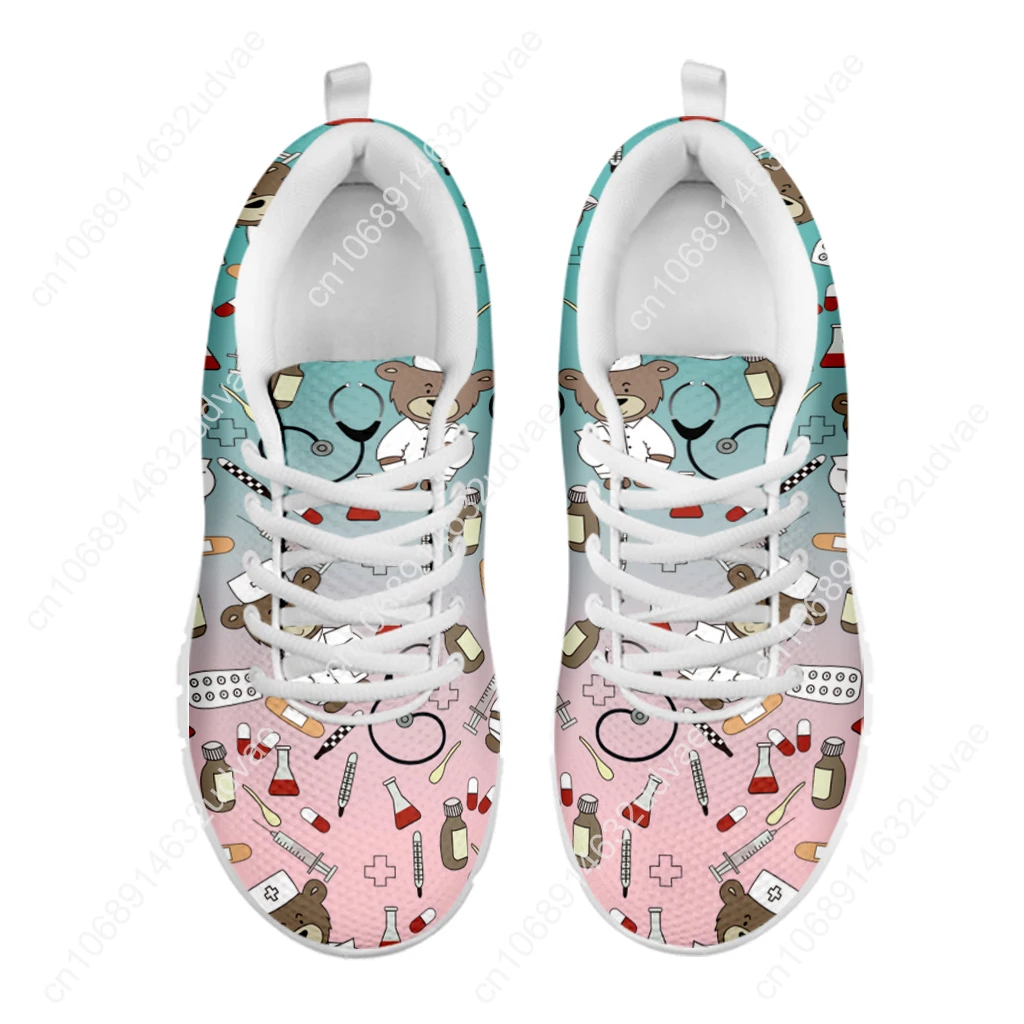 Women's Casual Sneakers Cute Medical Bear Print Flats Woman Cute Gradient Nursing Footwear Females Spring Loafers