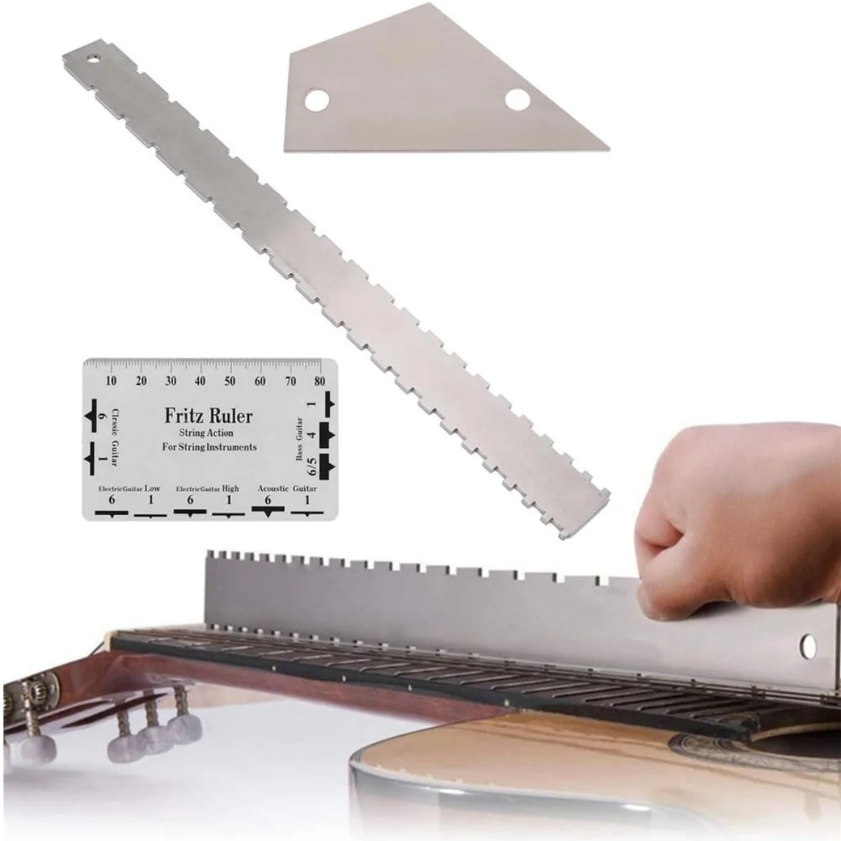 Miwayer 3-teiliges Set Gitarrenhals-Kantenzange, gerader Lineal für Gitarren- und Bassbünde, Bundnivellierer/Bundprüfer für Gitarrenbauer-Werkzeug