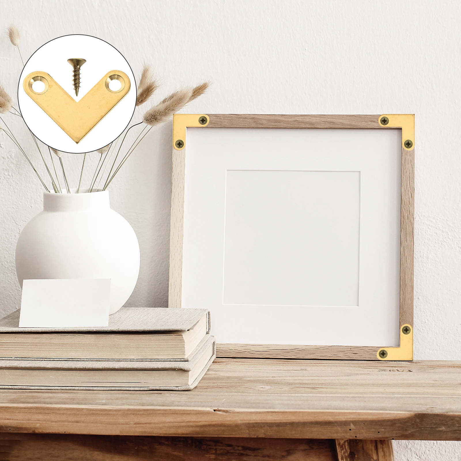 

6pcs Thickened Pure Copper Corner Brackets Sturdy L Shape Brass Flat Corner For Furniture Drawer Frame Repair Hardware Fixings