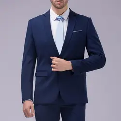 Men Blazer Pants Set Handsome Solid Turndown Collar Long Sleeve Two Buttons Slim Fit Formal Suit Wedding Banquet Groom Suit