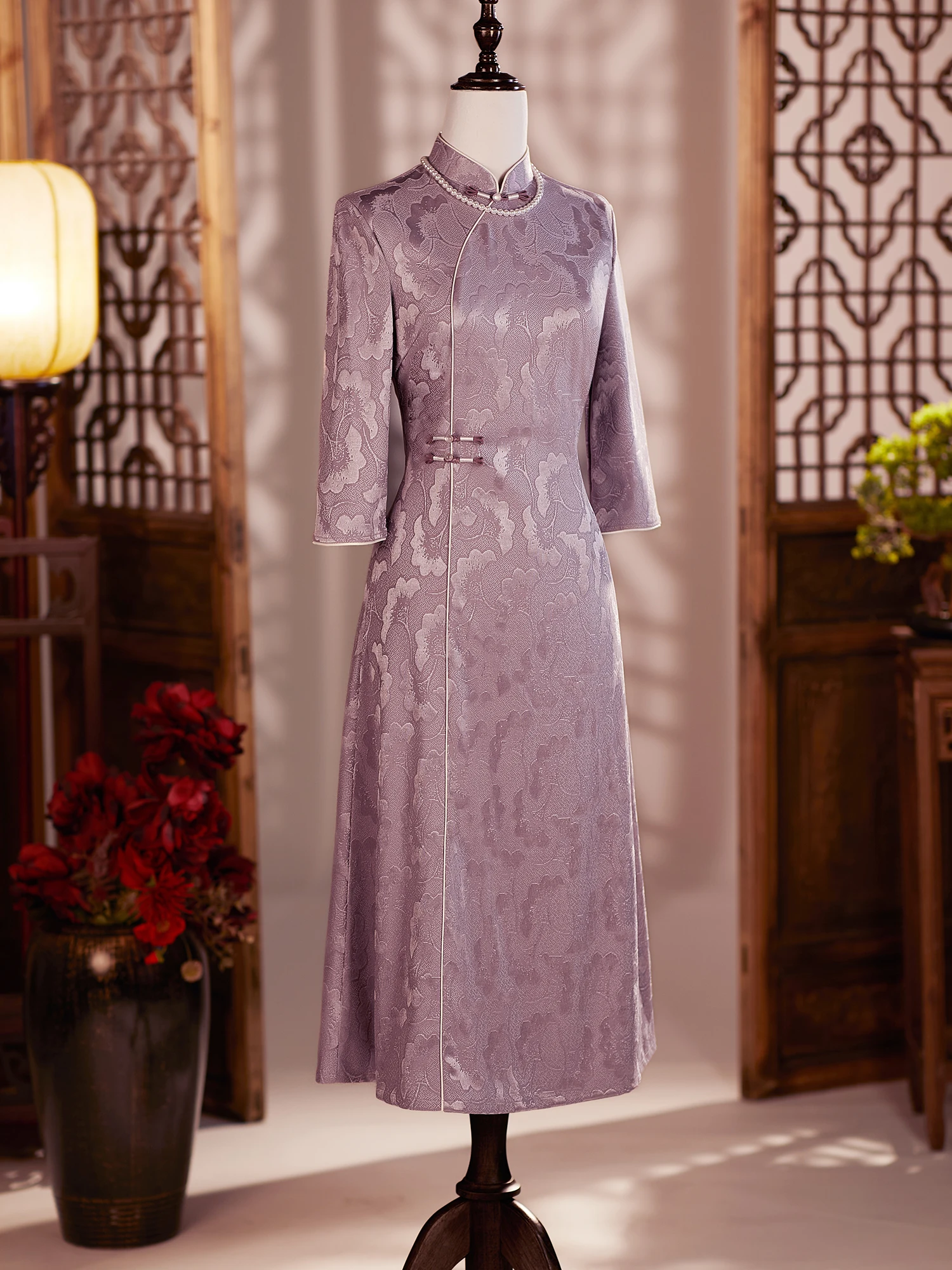 

Фиолетовое длинное платье А-силуэта для женщин: осенне-зимняя коллекция, для свадеб, банкетов, повседневной носки, винтажный стиль, подходит для мам