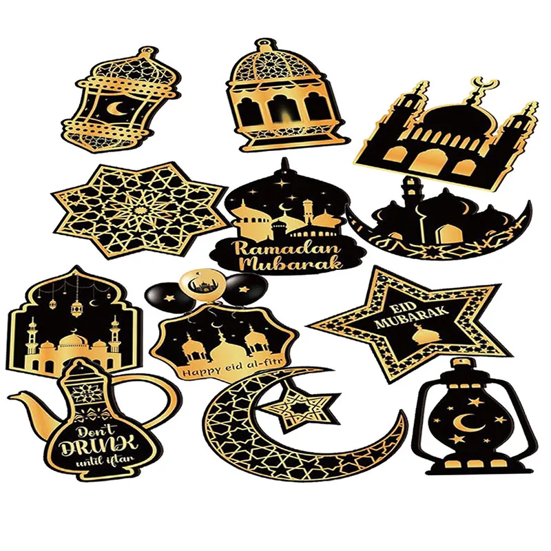 12 قطعة عيد مبارك خشبية معلقة الحلي رمضان كريم القمر دلاية شكل نجمة 2026 الإسلامية الشاش معلقة لوازم الحفلات