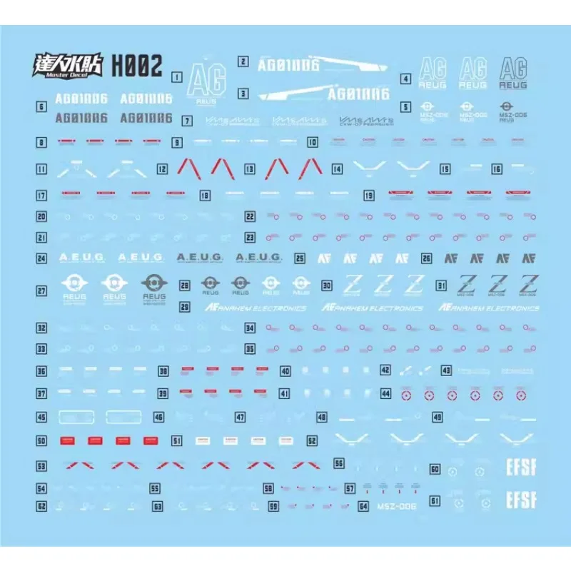 Переводная наклейка H002 для HG 1/144 ZETA, экшн-фигурка мобильного костюма, модель, инструменты для строительства, хобби, водная наклейка «сделай сам»