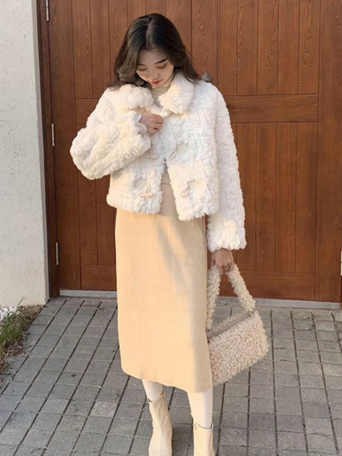 الراقية الأوروبية Sle معطف فرو الضأن المرأة زرر متكامل الأرنب الفراء Jaet فضفاضة تناسب Faionable الربيع ملابس خارجية #1