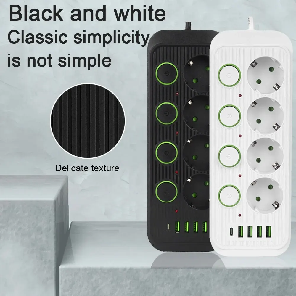 EU Plug Multiple Sockets AC Outlets Power Strip Extension Cable With USB Ports Surge Protector Network Filter Individual Switch