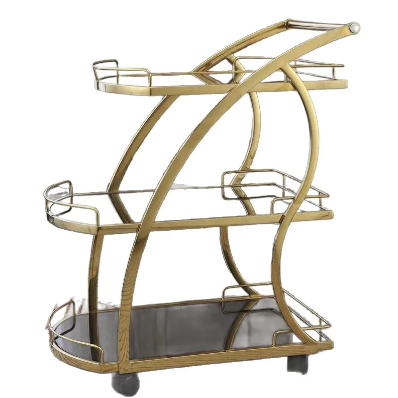 Hand Push Stainless Steel Food Delivery Cart Dim Sum  Shop Cake Cart Restaurant High-end Wine Cart Mobile Tea