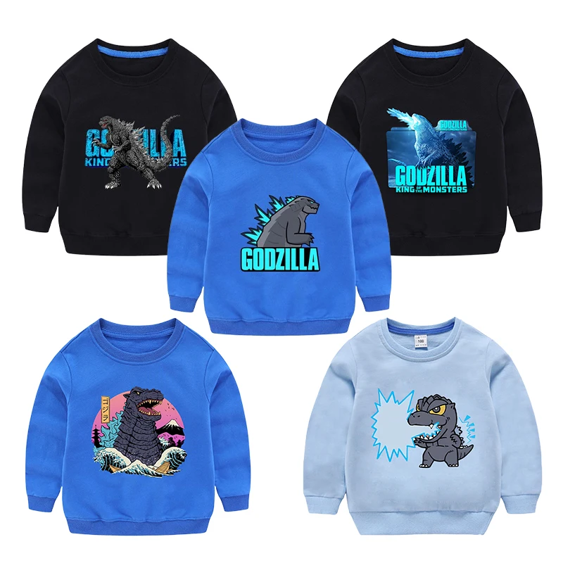 Godzilla Kong Boys Thin Pullover Sweatshirt Children's Movie Cartoon Printed Infant Clothes Fashion Clothing Kids Tops Xmas Gift