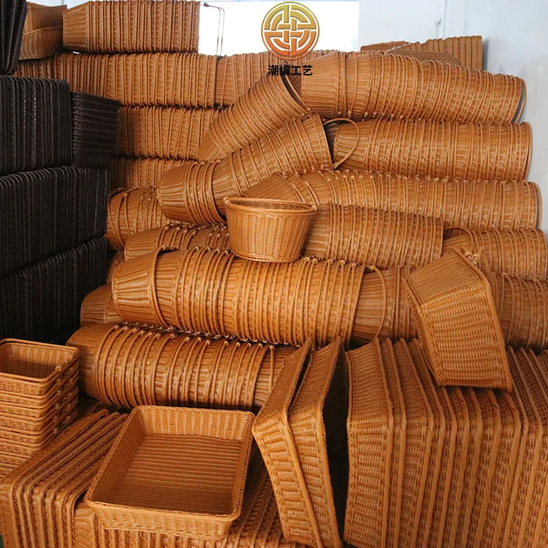 Imitation Picnic Iron Frame Reinforced Fruit and Vegetable Storage Shopping Rattan Woven Basket