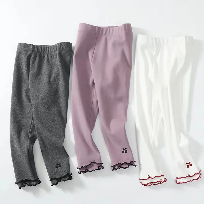 

2-12 Years Spring Autumn Thin Girls Legging Lovely 95% Cotton Thin Children Kids Grey Purple Girls Solid Pants Trousers Leggings